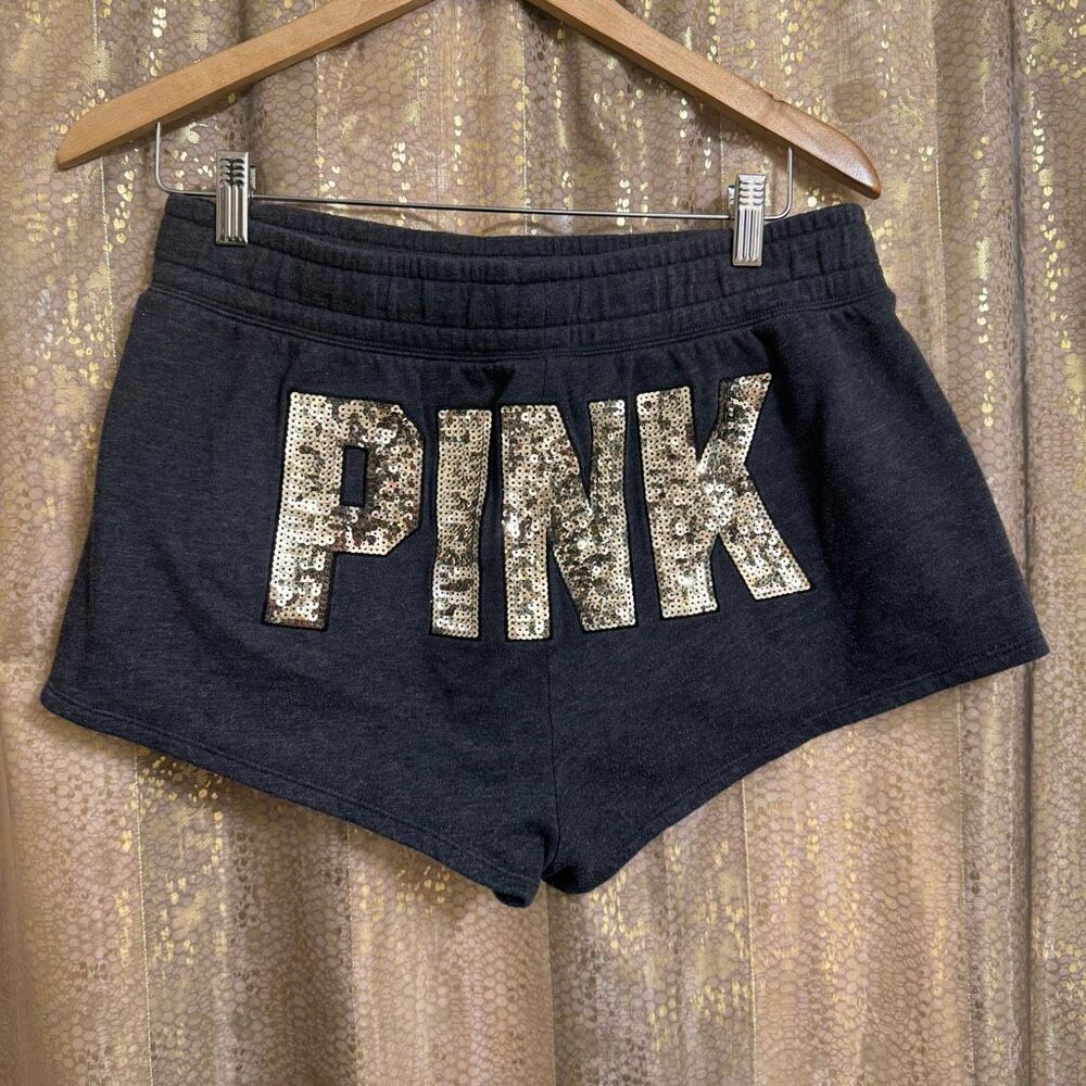 PINK Victorias Secret Vintage Y2K Gray Gold Sequin McBling Shorts Large